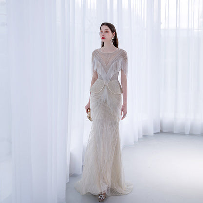 Women’s High-End Luxury Tassel Fishtail Evening Dress | High-Sense Sequin Tassel Party Gown | Trendy Minimalist Mermaid Silhouette Dress | Luxury-Label Statuesque Radiant Formal Wear | 2026 High-Fashion Emerald-Luxe Essential