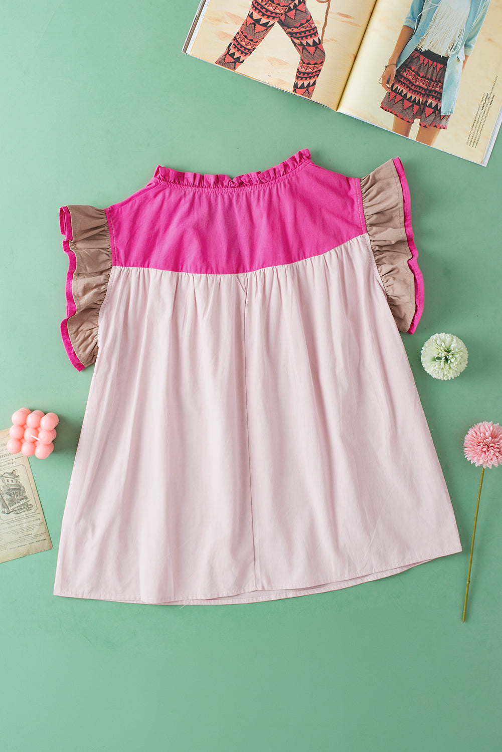 Threaded Pear Maci Ruffled Sleeve Frill V Neck Blouse
