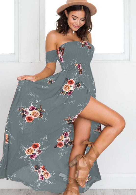 Women’s Boho Style Off-Shoulder Long Dress | High-Sense Beach Summer Gown | Trendy Minimalist Tropical Silhouette Dress | Luxury-Label Statuesque Resort Wear | 2026 High-Fashion Radiant Vacation Essential
