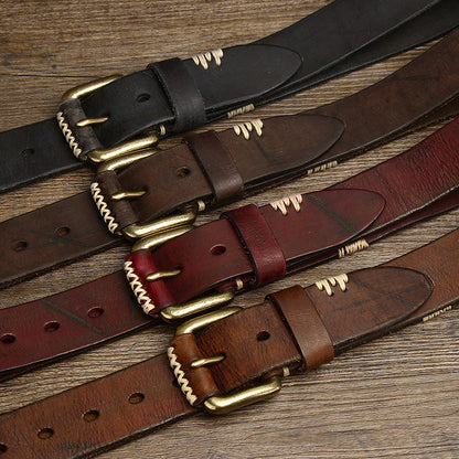 Men’s Handmade Retro First-Layer Cowhide Belt | Genuine Full-Grain Leather Waistband | High-Sense Vintage Aesthetic Belt | Premium Hand-Crafted Luxury Leather Accessory