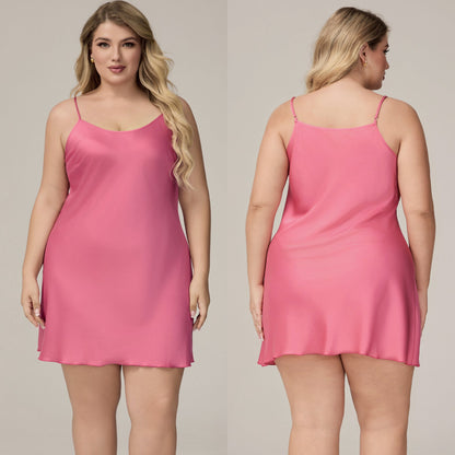 Elegant Satin Chiffon Sleepwear for Women, Summer Strap Sexy Nightdress, Simple Home Wear