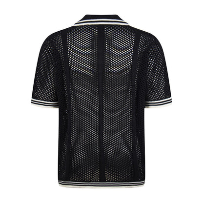 Hollow mesh V-neck polo shirt top