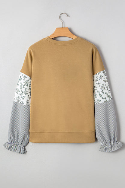 Threaded Pear Beazita Patchwork Ruffled Sleeve Sweatshirt