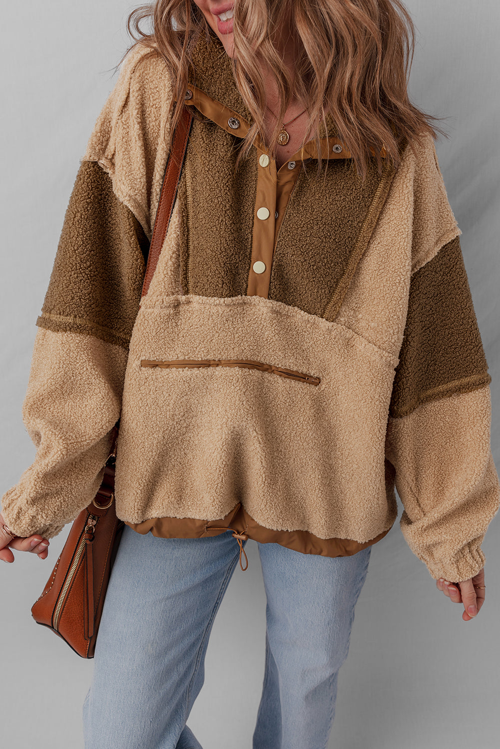 Threaded Pear Adaline Patchwork Half Sherpa Sweatshirt