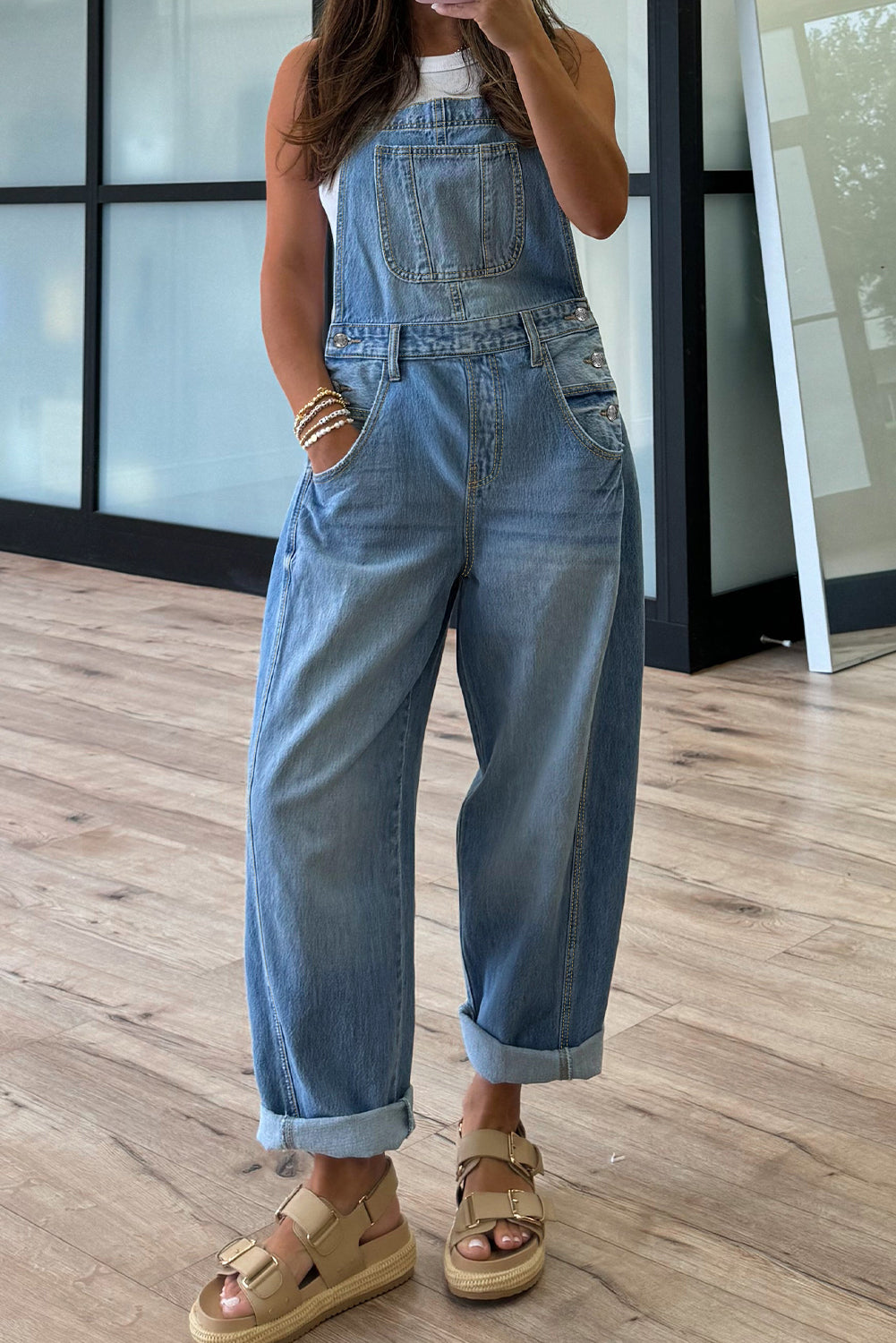 Threaded Pear Brooklyn adjustable Buckle Barrel Overalls