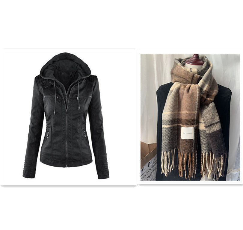 Women's Hooded Leather Jacket