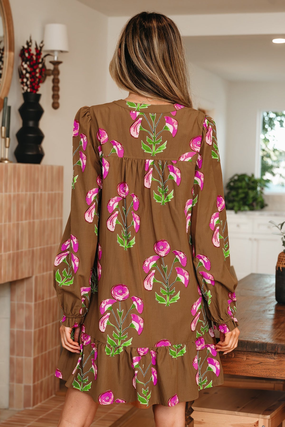 Threaded Pear Kelly Hem Puff Sleeve Dress