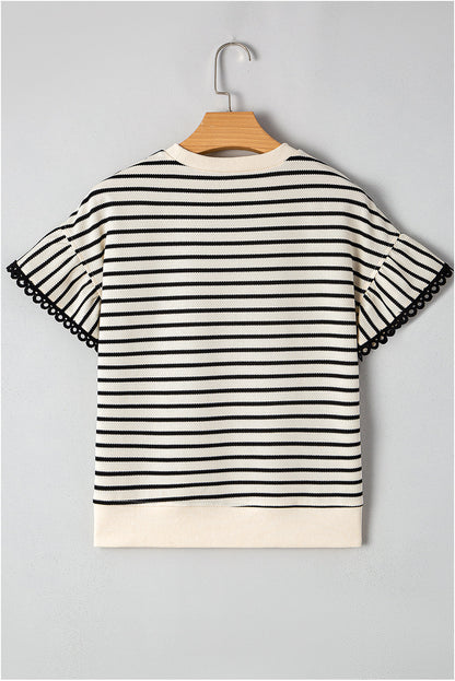 Threaded Pear Naya Scallop Lace Trim Ruffle Short Sleeves Top
