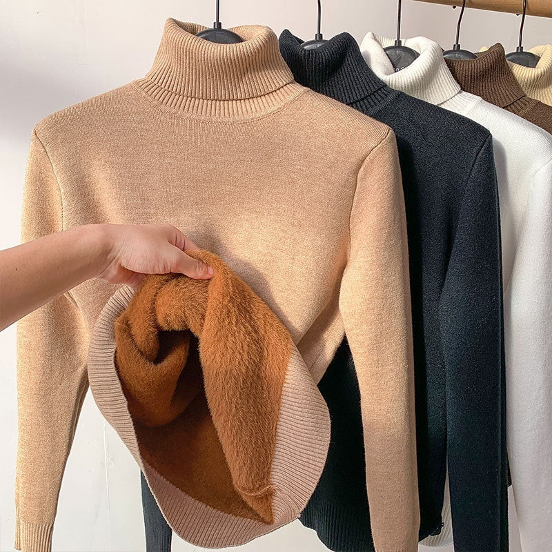 Women’s Fleece-Lined Turtleneck Sweater | Ultra-Warm Thick Knitted Pullover | Elegant Winter Thermal Knitwear | High-Sense Minimalist Slim Fit Sweater for Women