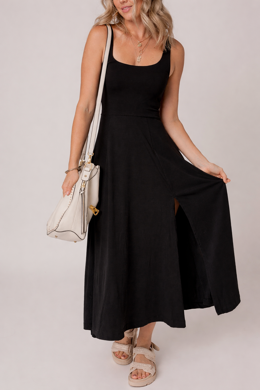 Threaded Pear Indie Scoop Flared Midi Dress