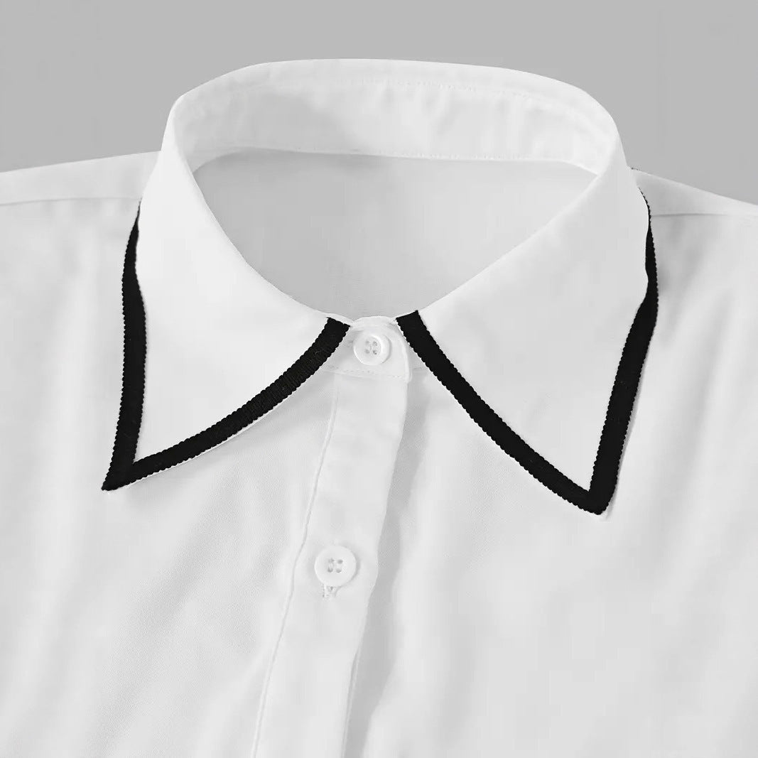 Women’s Autumn Tie-Neck Commute Shirt | Solid Color Long Sleeve Professional Blouse | Modern Office Wear Formal Top | Elegant Tie-Design Fashion Shirt