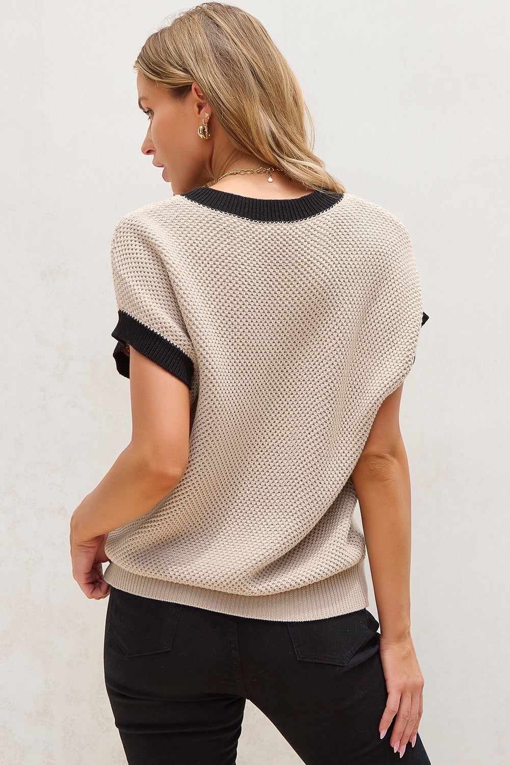 Threaded Pear Inaya Beige Batwing Sleeve Sweater Top