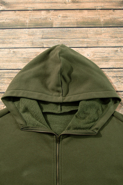 Threaded Pear Kate Fleece Lined Half Zipper Kangaroo Pockets Loose Hoodie