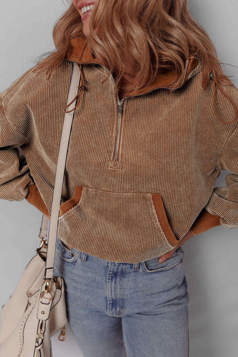 Threaded Pear Abigail Kangaroo Drawstring Corduroy Hoodie