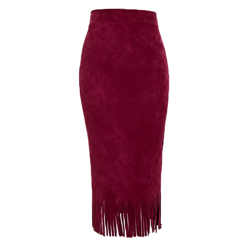Women’s A-Line Fringe Hem Midi Skirt | Elegant Solid Color Versatile Skirt | Modern High-Waisted Casual Party Skirt | Trendy Fringed Hemline A-Line Bottoms | 2026 High-Sense Fashion Midi Skirt