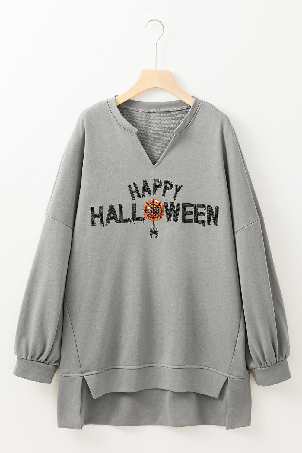 Threaded Pear Sequin Happy Halloween Long Sleeve Top