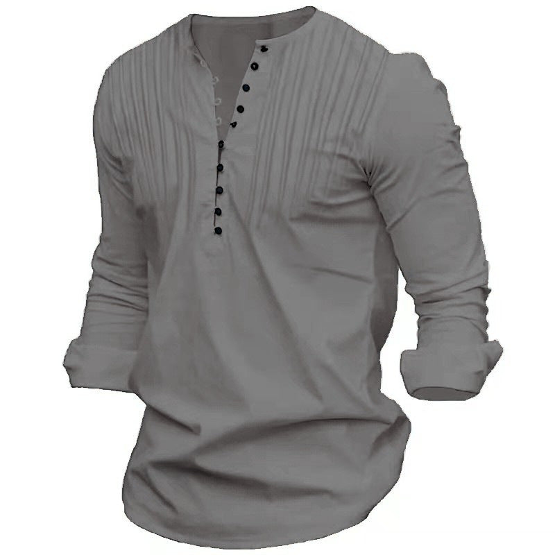Men’s Casual Stand-Up Collar Long-Sleeved Shirt | High-Sense Solid Color Door-Barrel Blouse | Trendy Minimalist Mandarin Collar Top | Luxury-Label Statuesque Radiant Executive Wear | 2026 High-Fashion Emerald-Luxe Essential