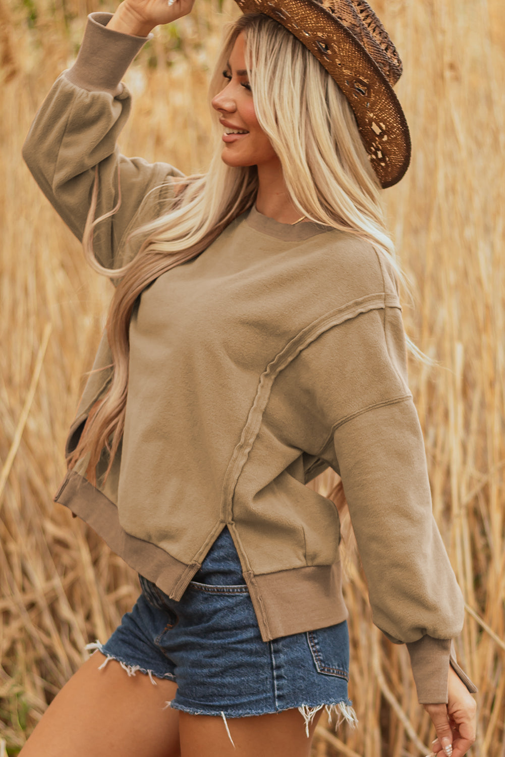 Threaded Pear TatumFuzzy Sherpa Splicing Pullover Sweatshirt