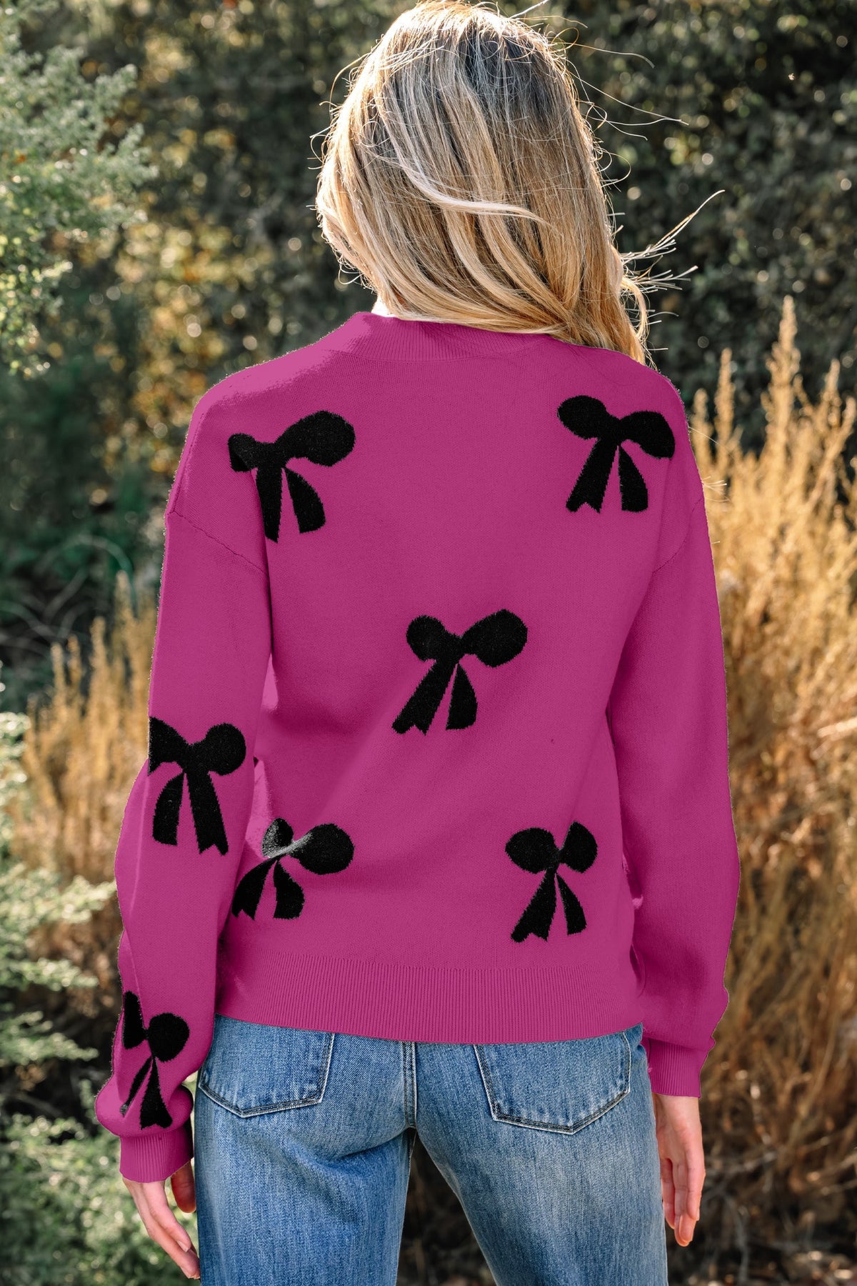 Threaded Pear Lucy Bow Pattern Loose Sweater