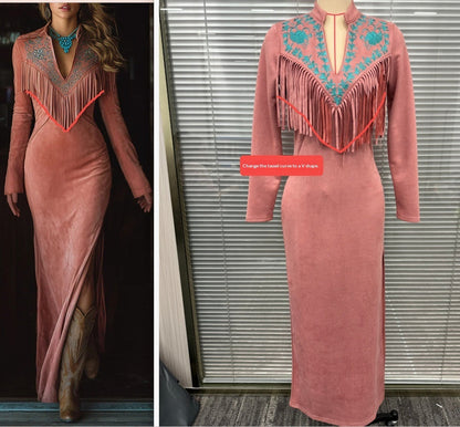 Women’s New Fall/Winter Long Dress | Elegant Long-Sleeve Seasonal Maxi Dress | Warm & Sophisticated A-Line Winter Gown | Modern Modest Fall Fashion Dress for Women