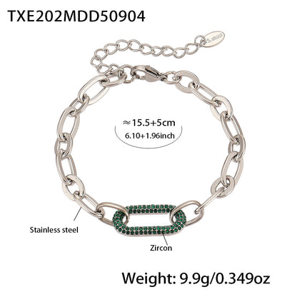 Titanium Steel Zircon Jewelry Set | Micro-Pave Zirconia Clavicle Necklace & Bracelet | Luxury Stainless Steel Jewelry Suit for Women | Trendy Minimalist Sparkle Accessory Set | 2026 High-Fashion Tarnish-Free Jewelry