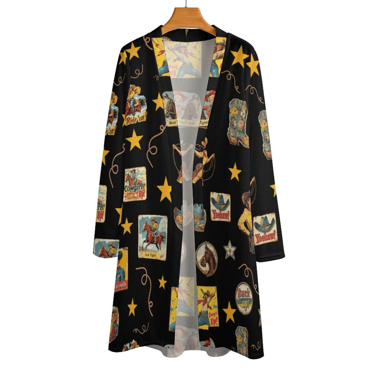 Baha Ranch Vintage Cowgirl Collage Western Lightweight Cardigan