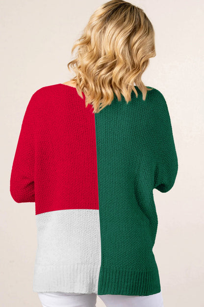 Threaded Pear Demi Block Knit Loose Sweater