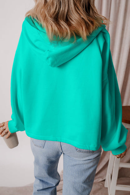 Threaded Pear Kate Fleece Lined Half Zipper Kangaroo Pockets Loose Hoodie