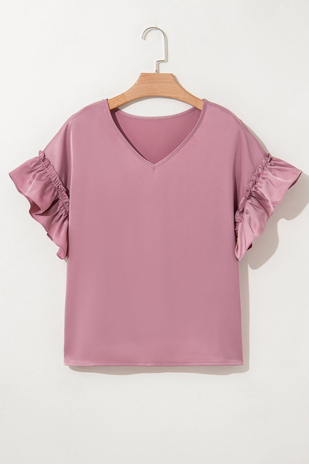 Threaded Pear Ruth Satin Ruffle Sleeve Top