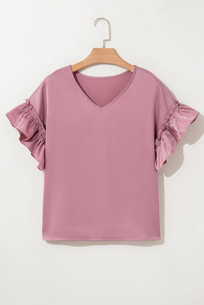 Threaded Pear Ruth Satin Ruffle Sleeve Top
