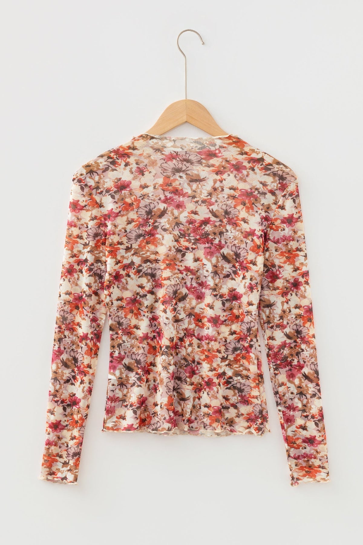 Threaded Pear Virginia Floral Print Mesh Long Sleeve Top