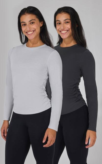 90 Degree by Reflex 2 PK Side Ruched Long Sleeve Top
