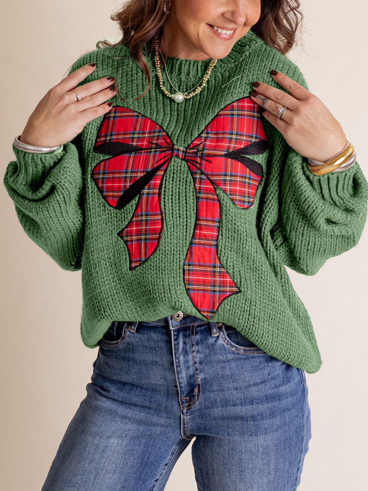 ✨Pinch Me Christmas Plaid Bow Sweater (Final Days: Big Savings!!!)