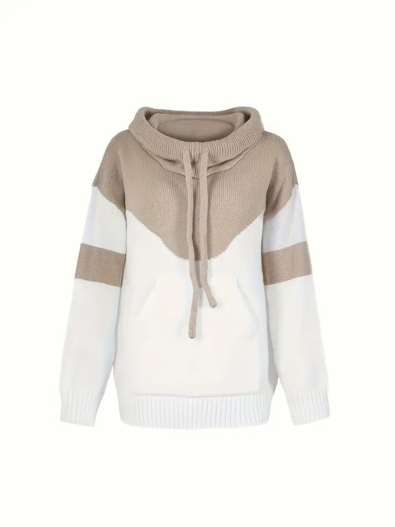 ✨Cozy Color Block Knit Hoodie with Drawstring Details (Final Days: Big Savings!!!)
