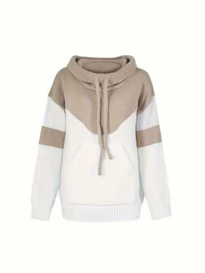 ✨Cozy Color Block Knit Hoodie with Drawstring Details (Final Days: Big Savings!!!)