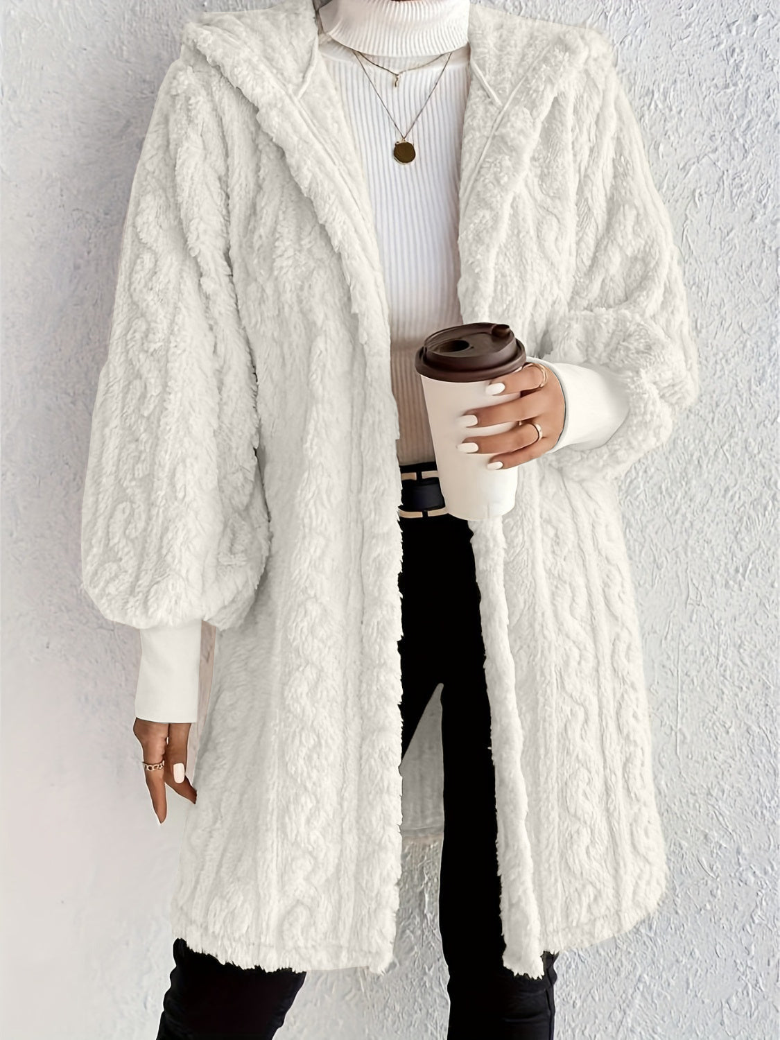 ✨Women's Plush Fleece Soft Midi-Length Jacket with Pockets