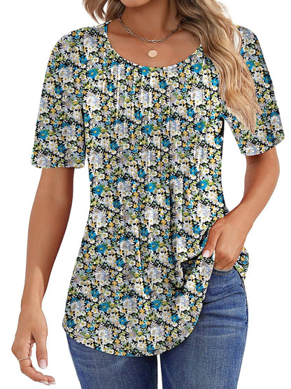 ✨Women Summer Pleated Short Sleeve Tunic Blouses Tops