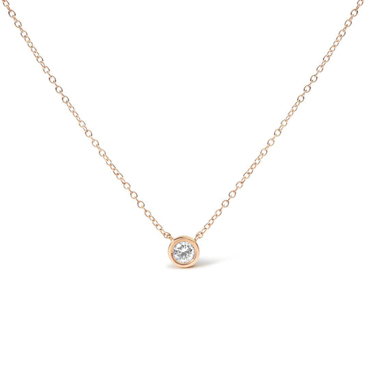 10K Rose Gold 3/10 Carat Round Brilliant-Cut Diamond Modern Bezel-Set Solitaire 16"-18" Pendant Necklace (H-I Color, SI2-I1 Clarity)
