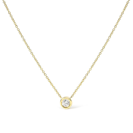 10K Yellow Gold 3/10 Carat Round Brilliant-Cut Diamond Modern Bezel-Set Solitaire 16"-18" Pendant Necklace (H-I Color, SI2-I1 Clarity)