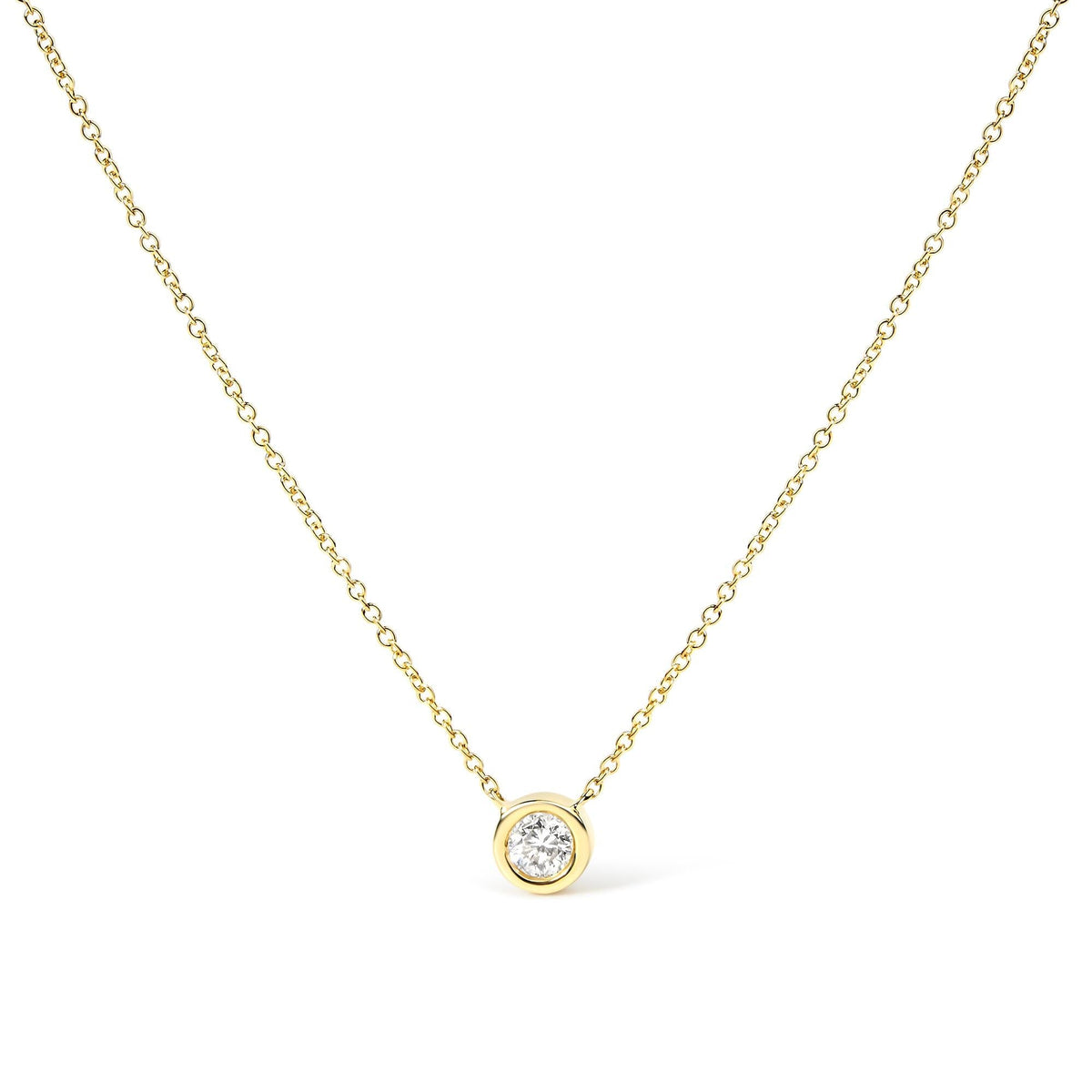 10K Yellow Gold 1/2 Carat Round Brilliant-Cut Diamond Modern Bezel-Set Solitaire 16"-18" Pendant Necklace (H-I Color, SI2-I1 Clarity)