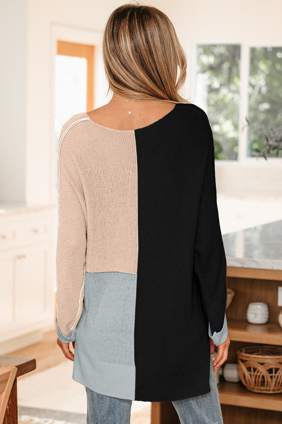 Threaded Pear Zayla Block Knit Loose Sweater