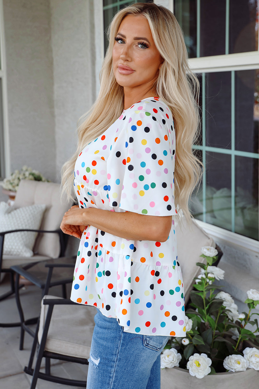 Threaded Pear Keira Polka Dot Babydoll Blouse