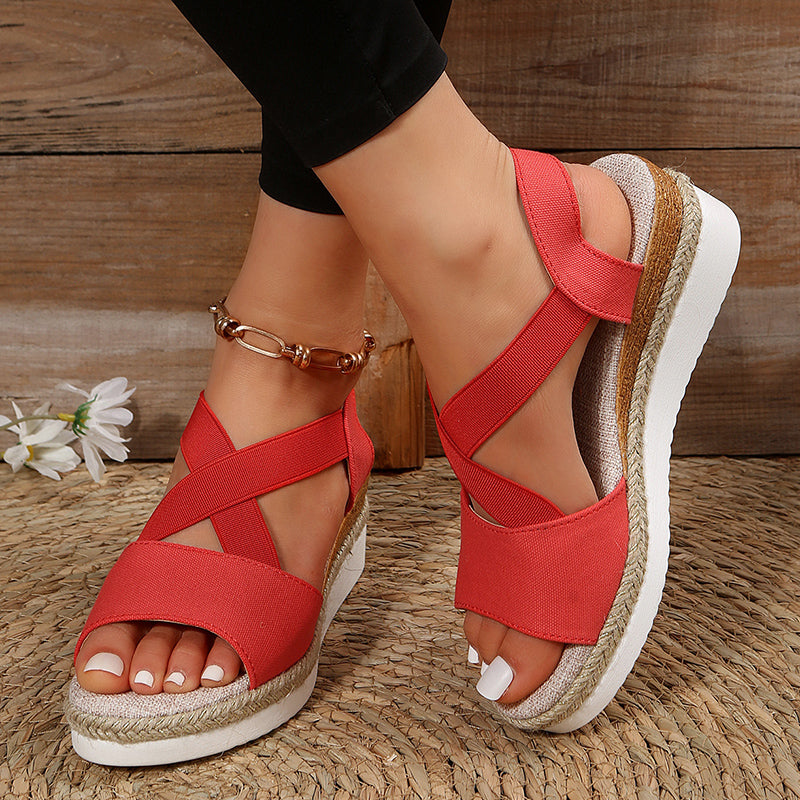Women’s Cross-Strap Wedge Sandals | Bohemian Platform Gladiator Summer Shoes | Trendy Hemp-Heel Open Toe Sandals | Casual Comfortable High-Heel Beach Sandals | 2026 High-Fashion Lightweight Wedges