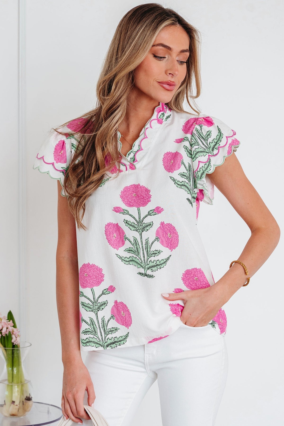 Threaded Pear Mariah Detail Short Sleeve Blouse