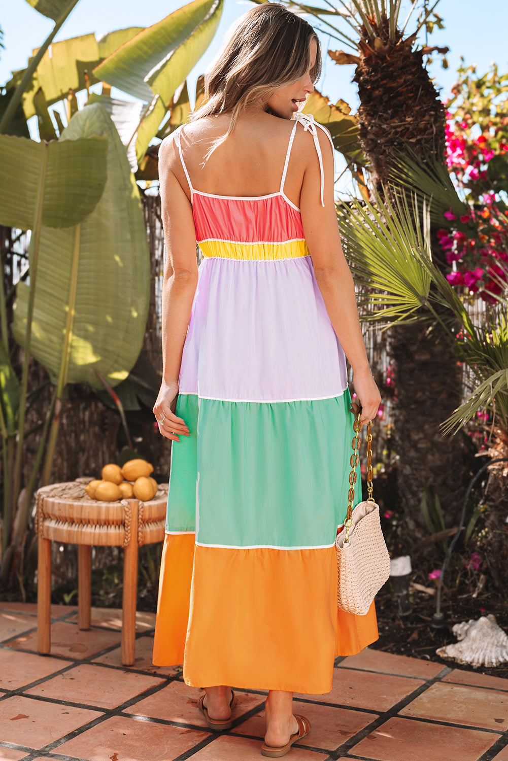 Threaded Pear Cassandra Colorblock Self-tie High Waist Maxi Dress