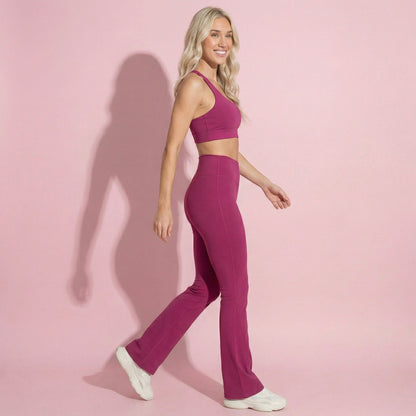 Anna-Kaci Women's High-Waist Flared Leggings with Stretch Fabric and Contoured Fit