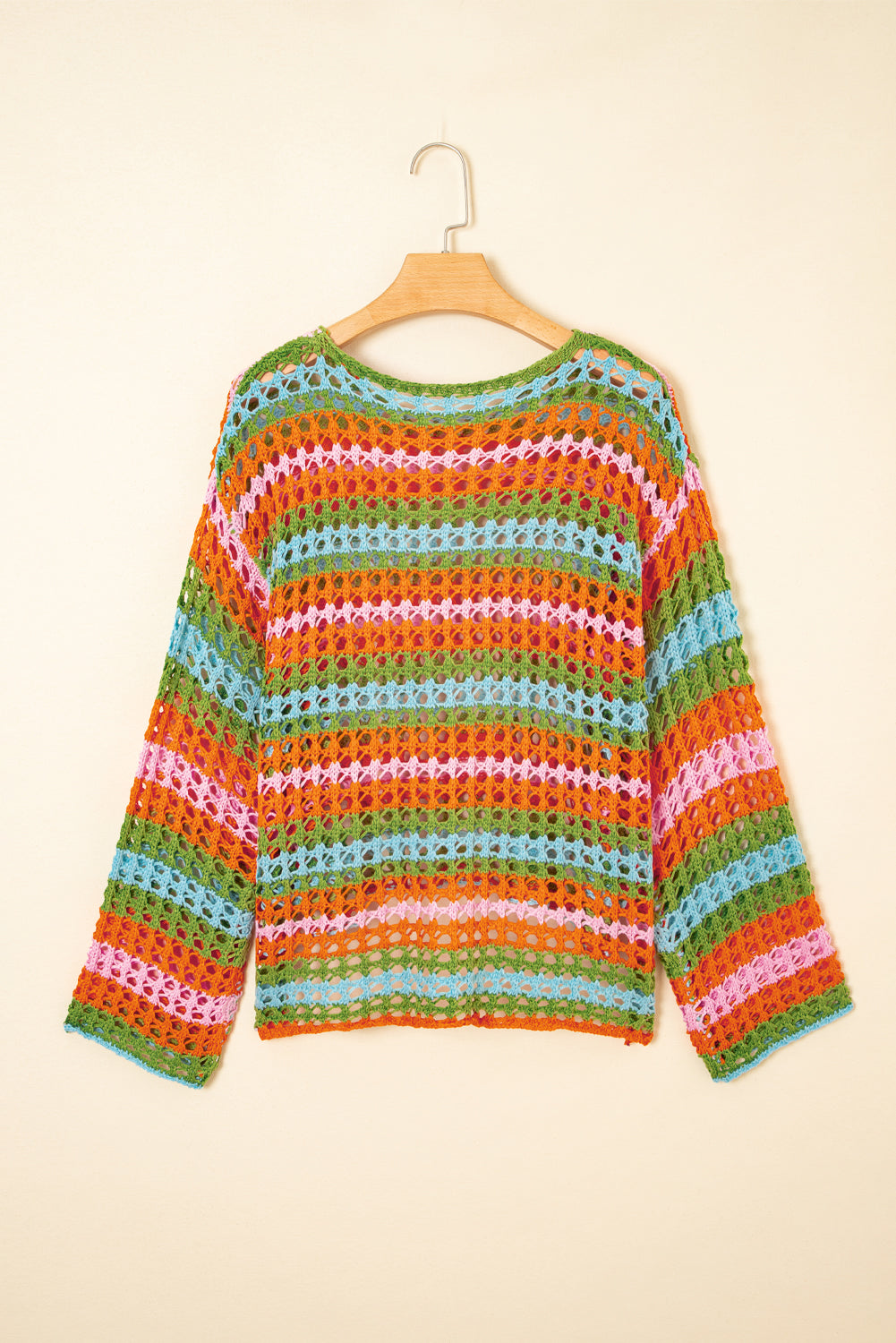 Threaded Pear Cora Stripe Open Knit Sweater