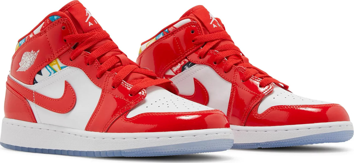 Air Jordan Grade School Retro 1 Mid Se 'Barcelona Sweater Red Patent' Gs (Gs)