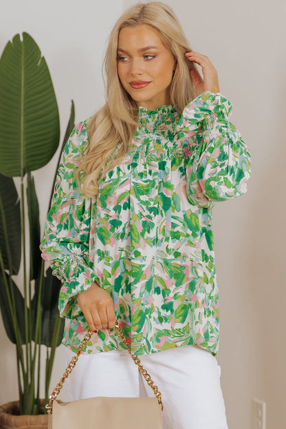 Threaded Pear Milena Sleeve Shirred Mock Blouse