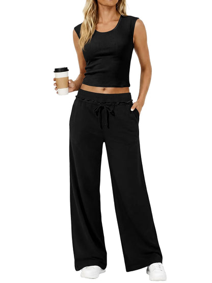Womens 2 Piece Lounge Sets Tank Tops Wide Leg Pants Matching Sets